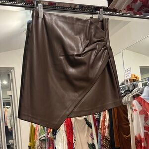 Elan Asymmetrical Brown Leather Skirt
